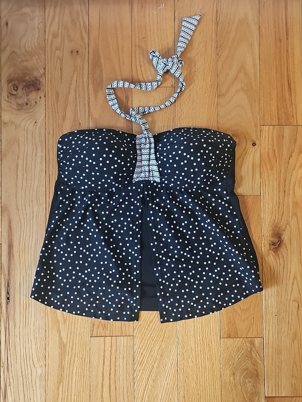 Tropical Escape Black and White Polka Dot Women’s Swim Tankini Top